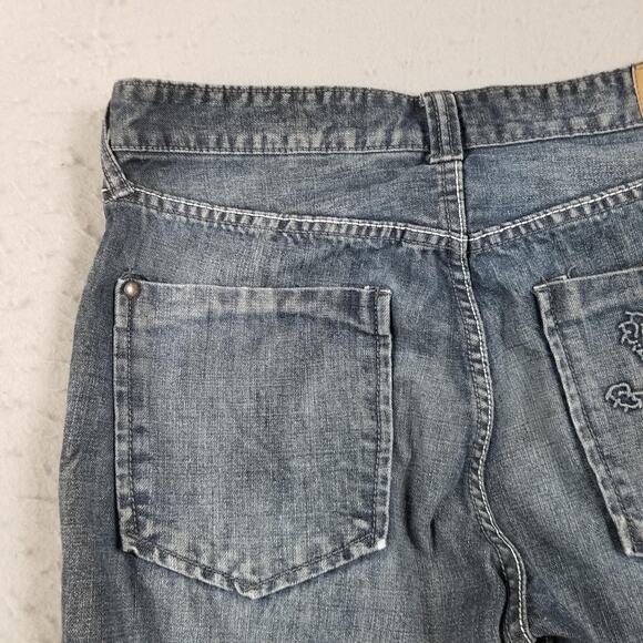 Express Kingston Jeans Mens 34x32 Blue Bootcut Classic Fit Whiskered Lion Denim - Picture 7 of 15